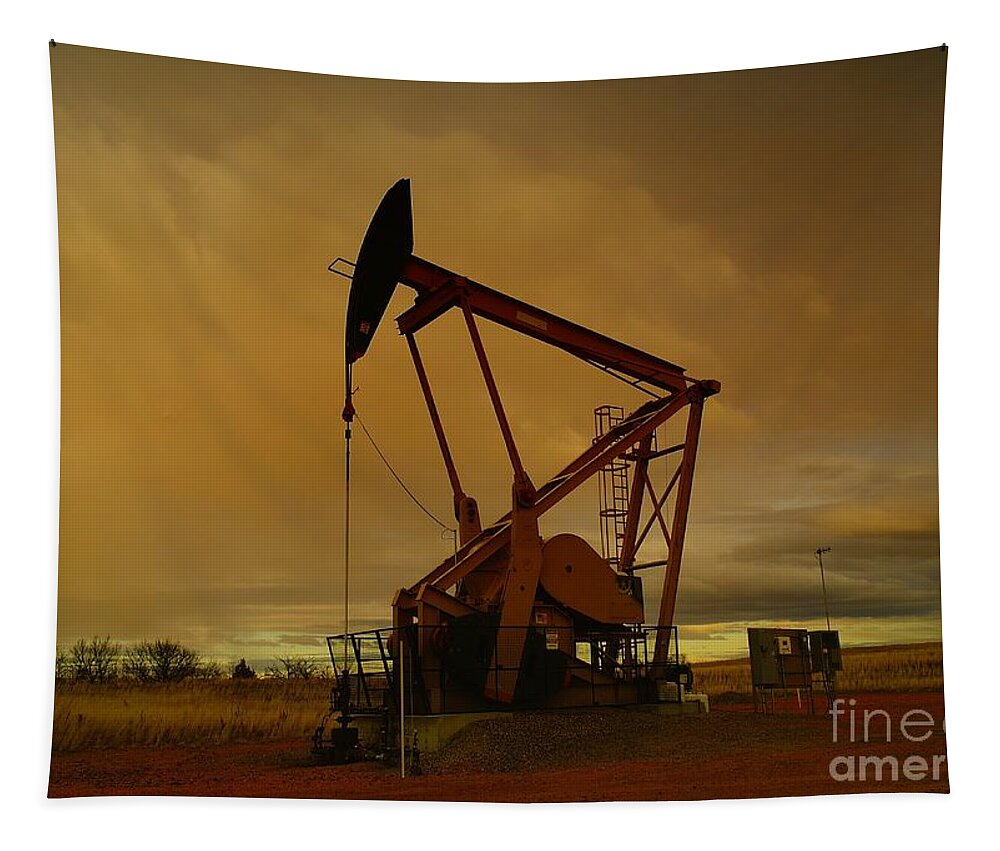 Oil Tapestry featuring the photograph Wellhead At Dusk by Jeff Swan