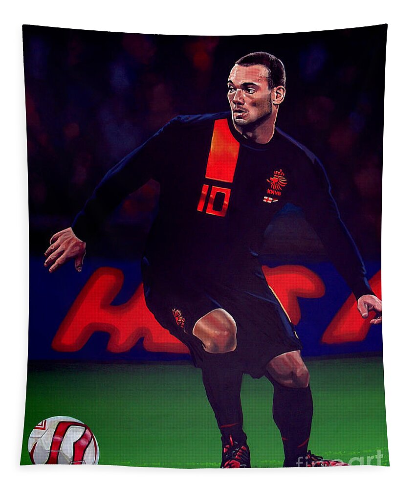 Wesley Sneijder Tapestry featuring the painting Wesley Sneijder by Paul Meijering