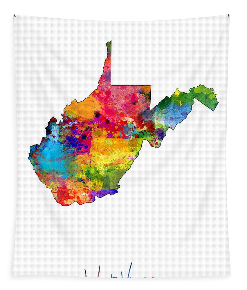 United States Map Tapestry featuring the digital art West Virginia Map by Michael Tompsett
