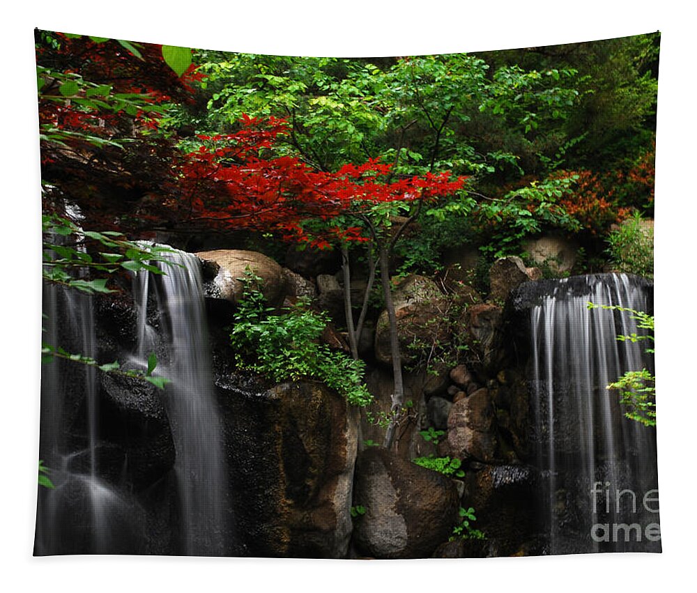 Waterfall Tapestry featuring the photograph West Waterfall at Japanese Garden by Nancy Mueller
