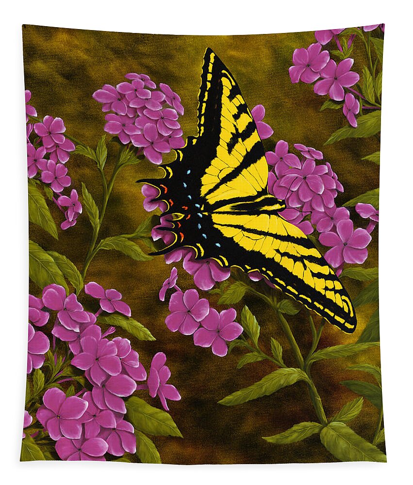 Animals Tapestry featuring the painting Western Tiger Swallowtail and Evening Phlox by Rick Bainbridge