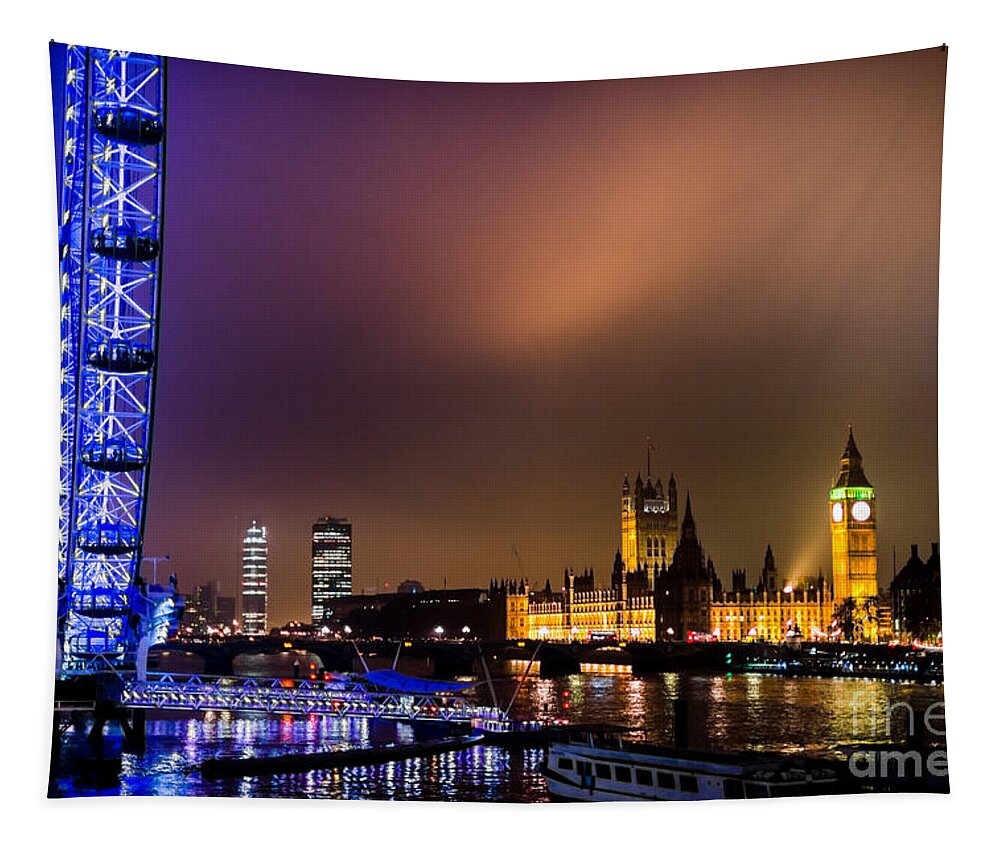 London Tapestry featuring the photograph Westminster And Eye Night Glow by Matt Malloy