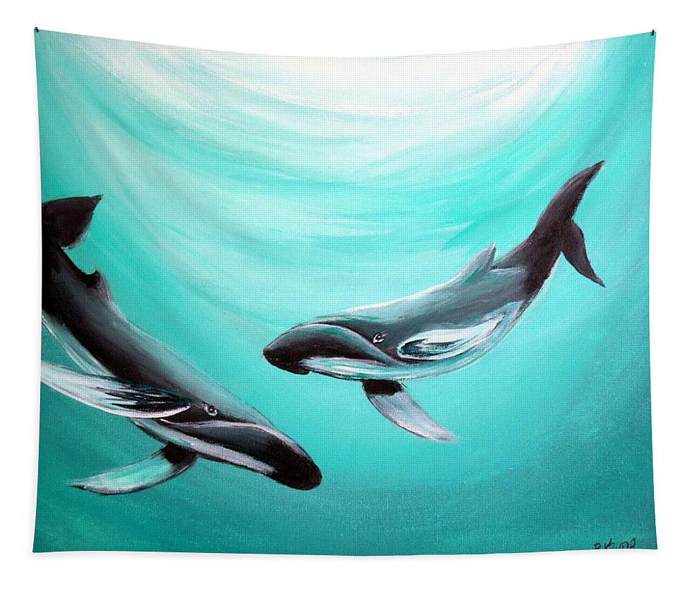 Whales Tapestry featuring the painting Whales by Bernadette Krupa