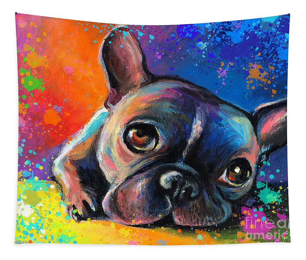 French Bulldog Prints Tapestry featuring the painting Whimsical Colorful French Bulldog by Svetlana Novikova