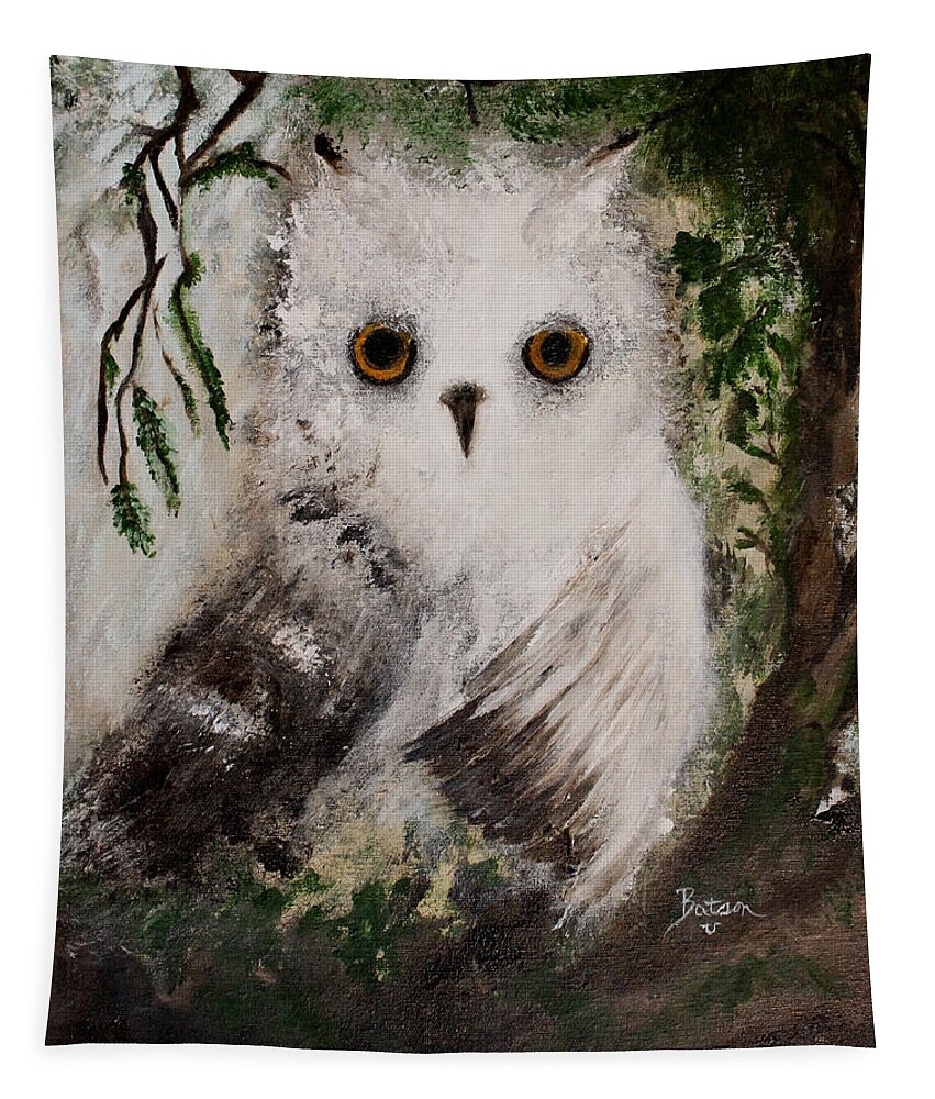 Snow Tapestry featuring the painting Whisper the Snowy Owl by Barbie Batson