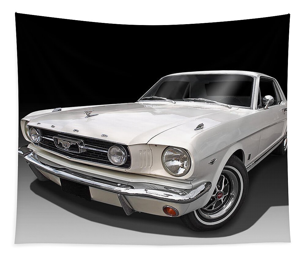 Ford Mustang Tapestry featuring the photograph White 1966 Mustang by Gill Billington