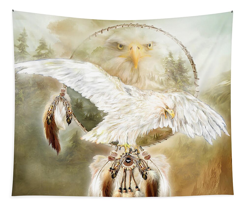 Carol Cavalaris Tapestry featuring the mixed media White Eagle Dreams by Carol Cavalaris
