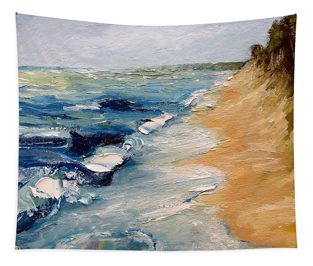 Whitecaps Tapestry featuring the painting Whitecaps on Lake Michigan 3.0 by Michelle Calkins