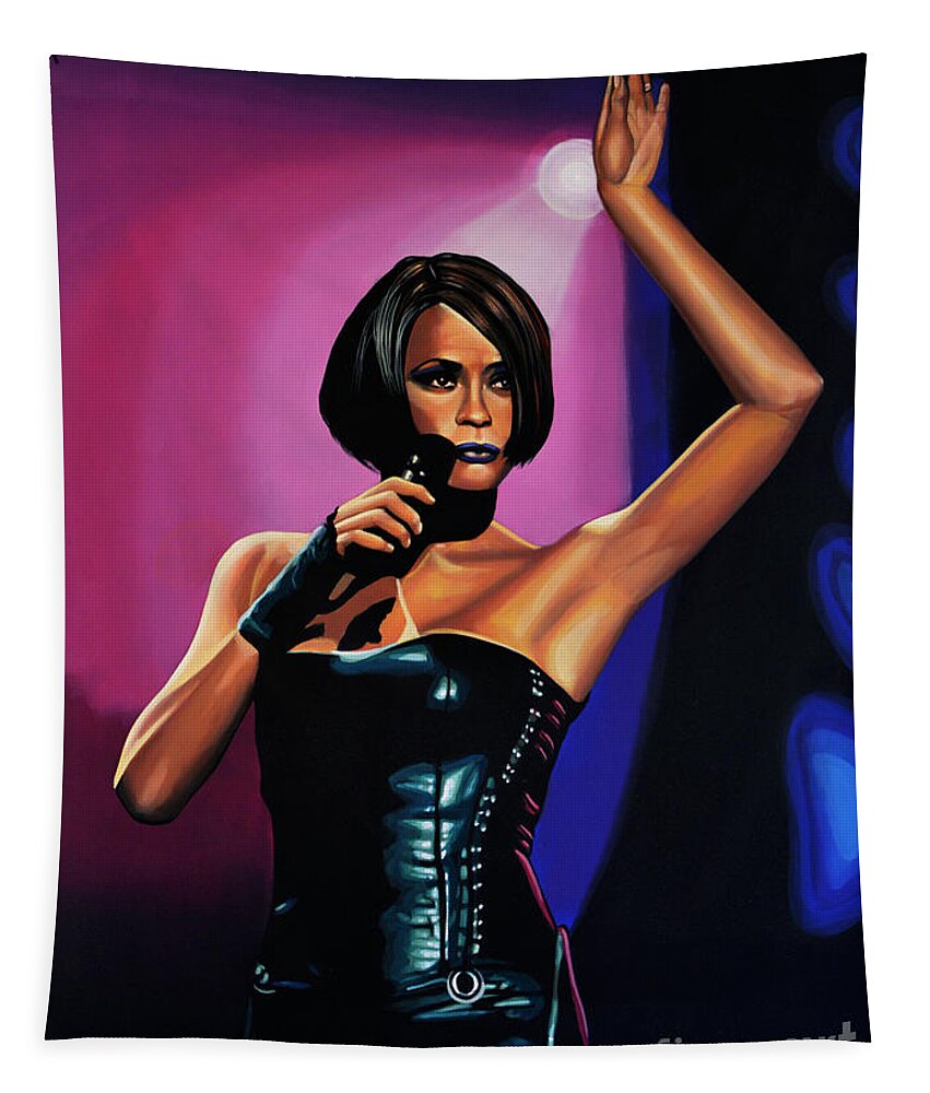 Whitney Houston Tapestry featuring the painting Whitney Houston On Stage by Paul Meijering
