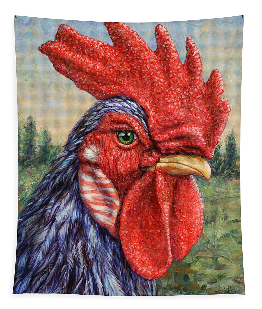 Rooster Tapestry featuring the painting Wild Blue Rooster by James W Johnson
