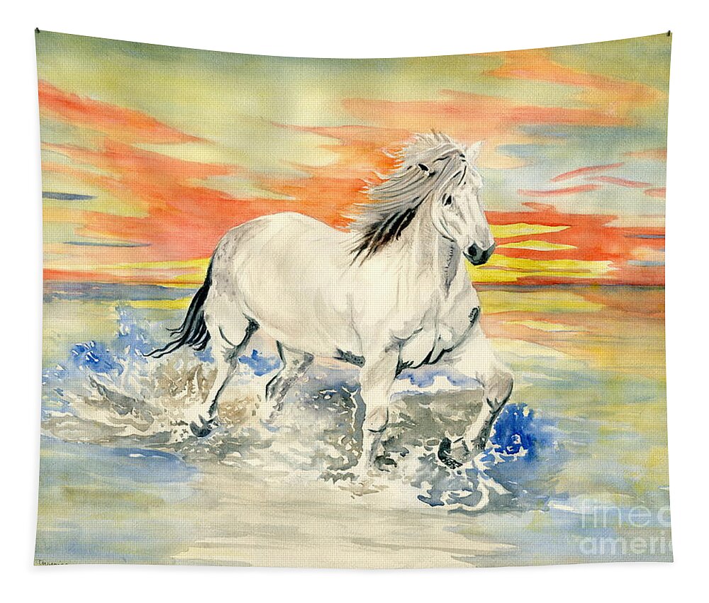 Wild White Horse Tapestry featuring the painting Wild White Horse by Melly Terpening