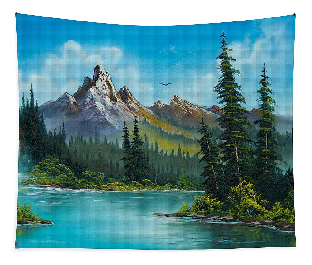 Landscape Tapestry featuring the painting Wilderness Waterfall by Chris Steele