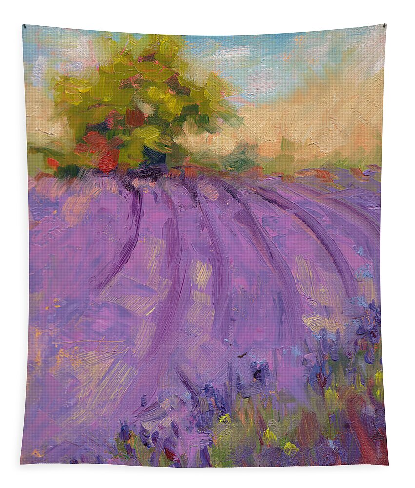 Oil Tapestry featuring the painting Wildrain Lavender Farm by Talya Johnson