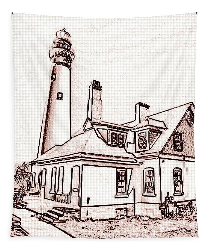  Tapestry featuring the photograph Wind Point Lighthouse drawing mode 1 by Daniel Thompson