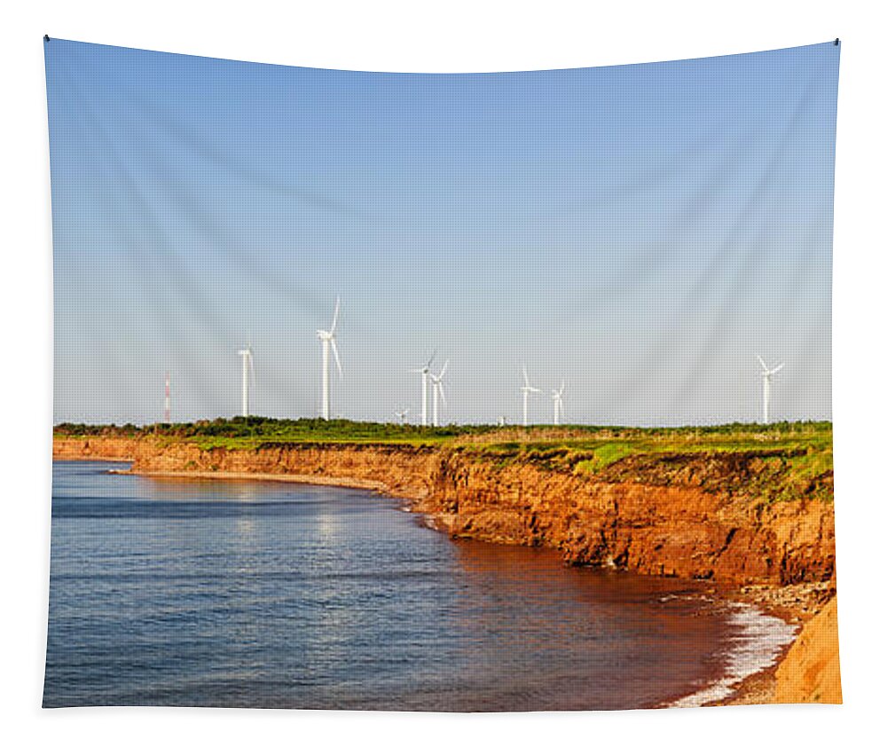 Windmills Tapestry featuring the photograph Wind turbines on atlantic coast 2 by Elena Elisseeva
