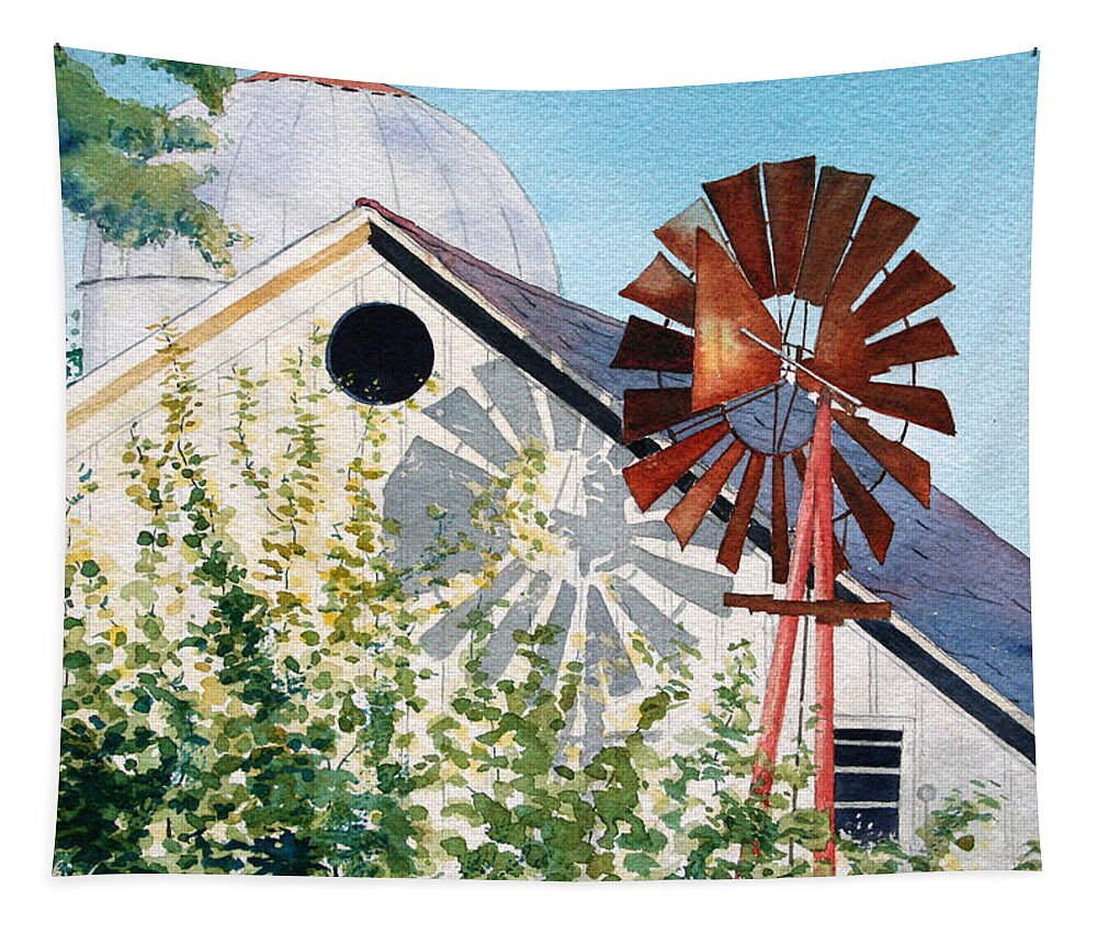 Windmills Tapestry featuring the painting Windmill and Shadow by Jim Gerkin