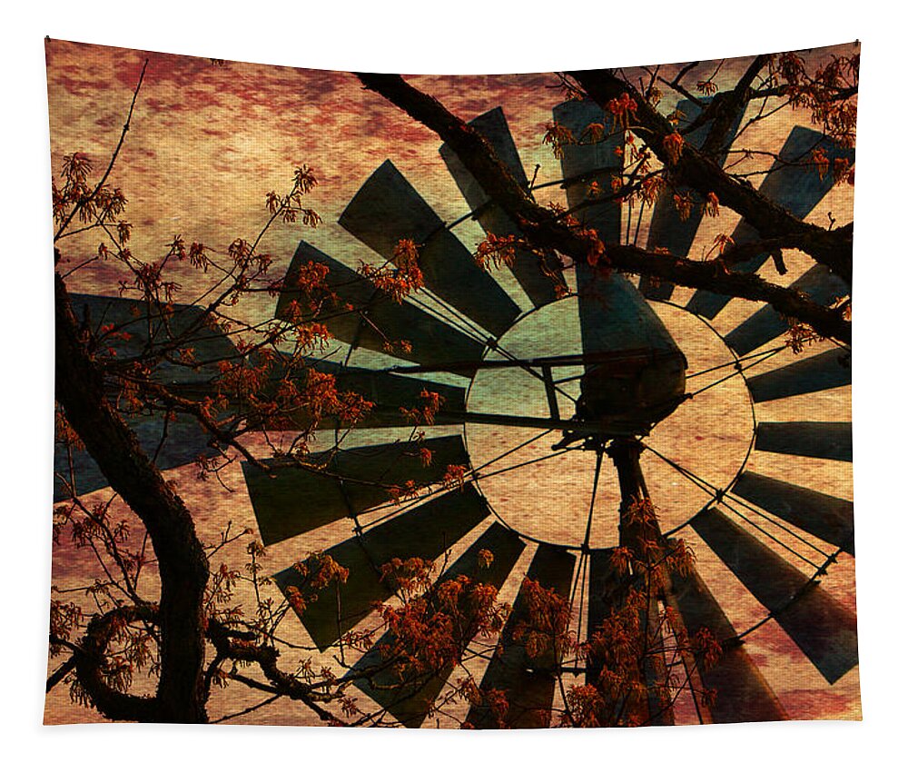 Windmill Tapestry featuring the photograph Windmill Through The Oak by Deena Stoddard
