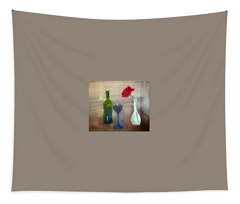 Wine Bottle Tapestry featuring the painting Wine and Rose by Sheila Mashaw