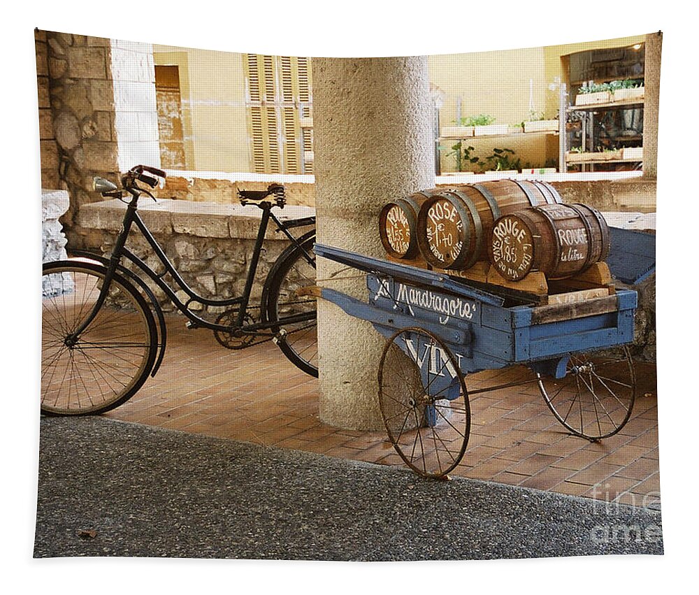 Wine Tapestry featuring the photograph Wine Barrel And Bike by Holly C. Freeman