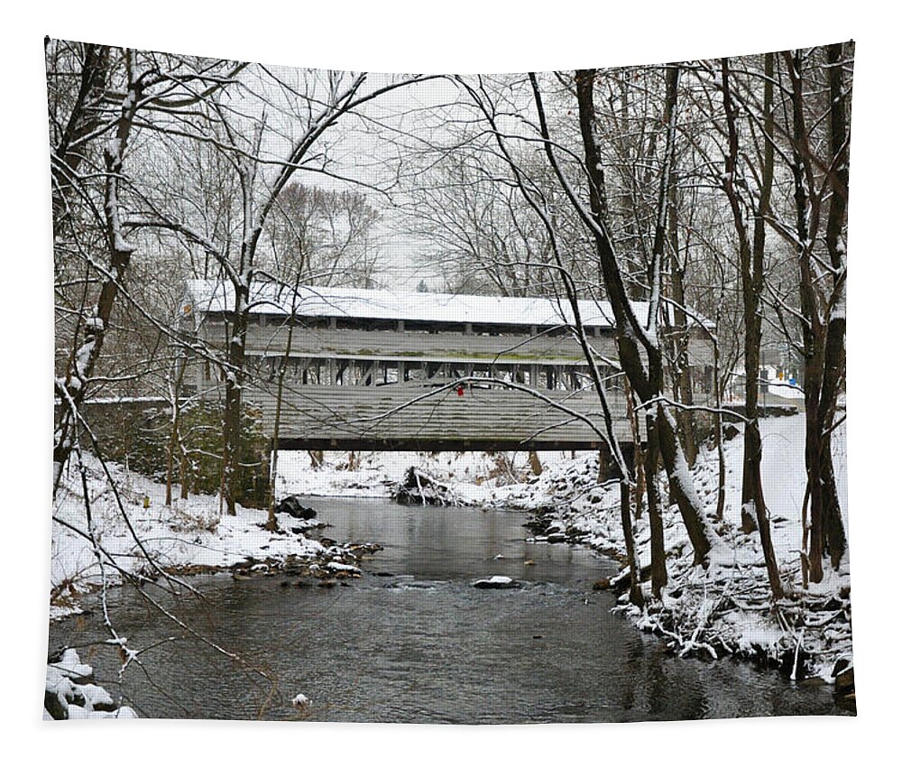 Winter Tapestry featuring the photograph Winter at Valley Forge - Knox Covered Bridge by Bill Cannon