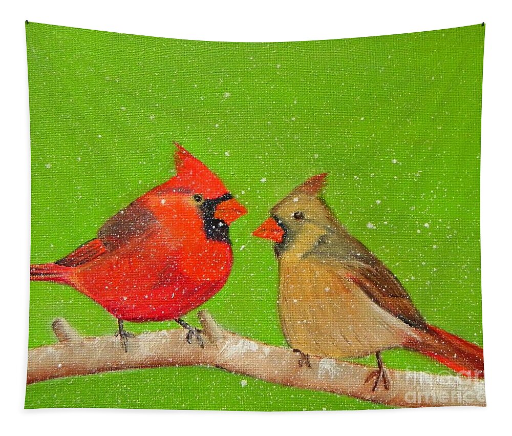 Art Tapestry featuring the painting Winter Cardinals by Shelia Kempf