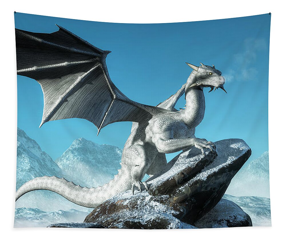 White Dragon Tapestry featuring the digital art Winter Dragon by Daniel Eskridge