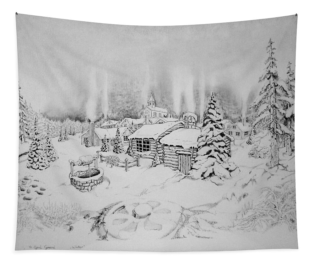 Winter Tapestry featuring the drawing Winter by Geni Gorani