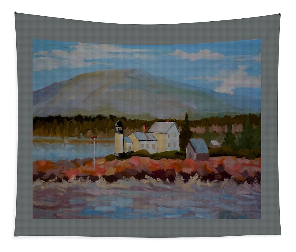 Maine Tapestry featuring the painting Winter Harbor Light by Francine Frank