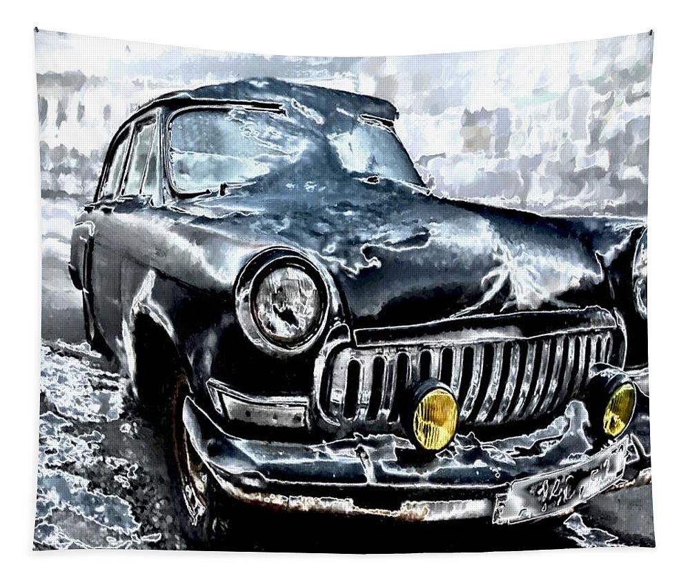 Car Tapestry featuring the digital art Winter Road Warrior by Pennie McCracken