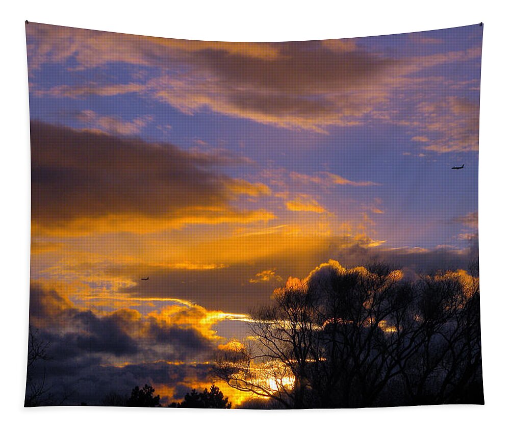 Sunset Tapestry featuring the photograph Winter Sunset by Dragan Kudjerski