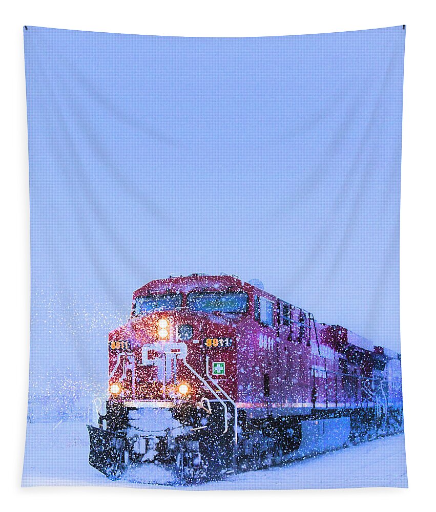 Train Tapestry featuring the photograph Winter Train 8811 by Theresa Tahara