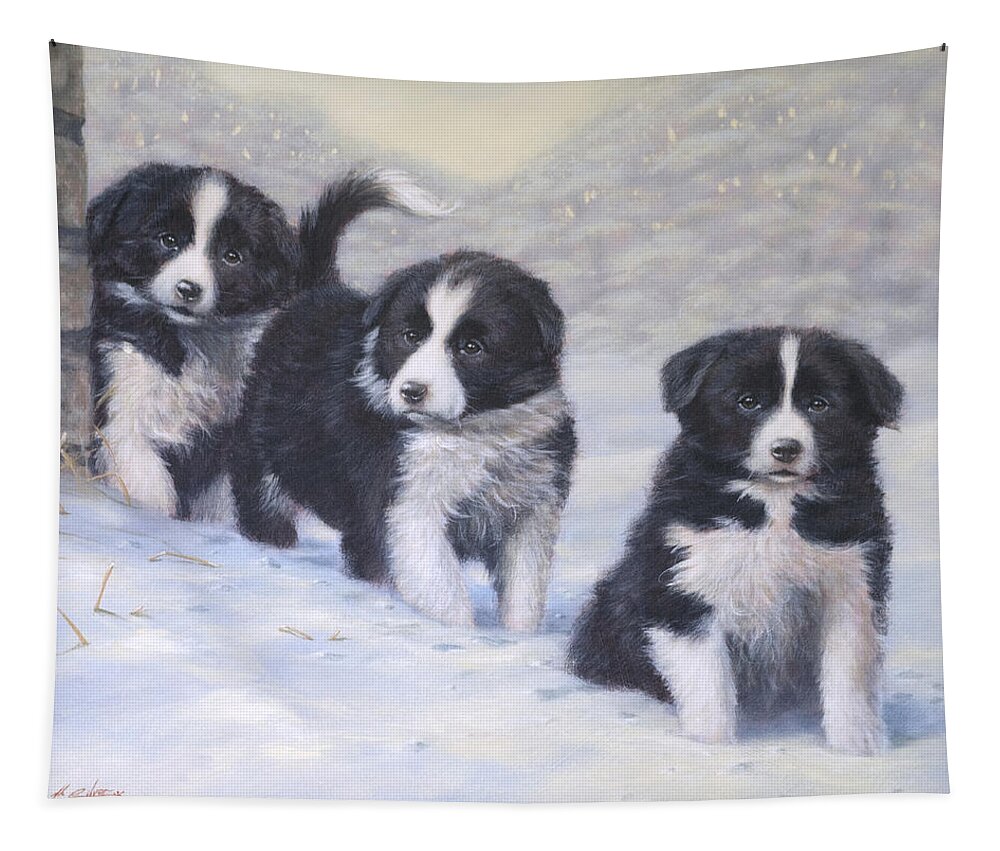Border Collie Tapestry featuring the painting Winter Wonderland by John Silver