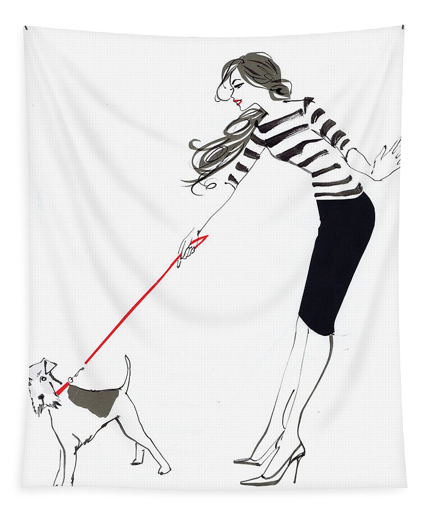 1 One Tapestry featuring the photograph Wire Fox Terrier Straining At The Leash by Ikon Ikon Images