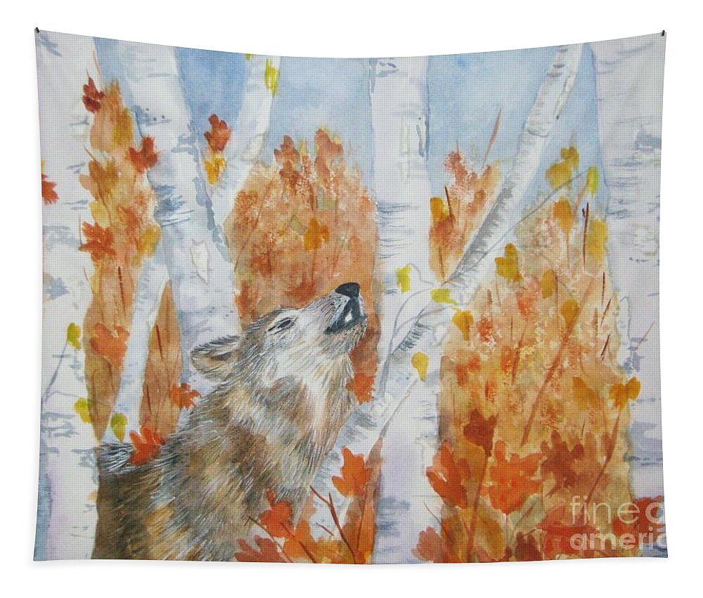 Wolf Tapestry featuring the painting Wolf Call by Ellen Levinson
