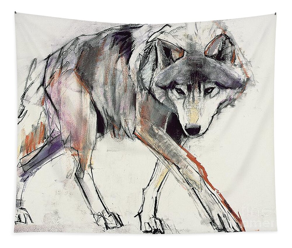 Wolf Tapestry featuring the painting Wolf by Mark Adlington