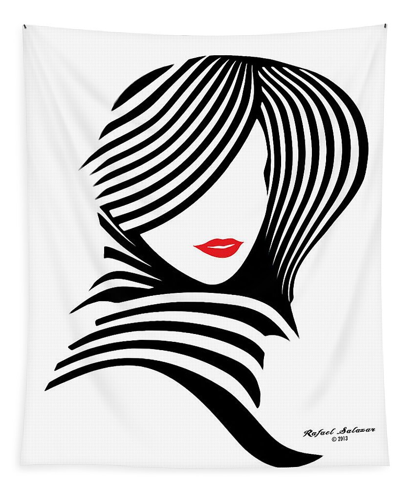 Black And White Tapestry featuring the digital art Woman Chic in Black and White by Rafael Salazar