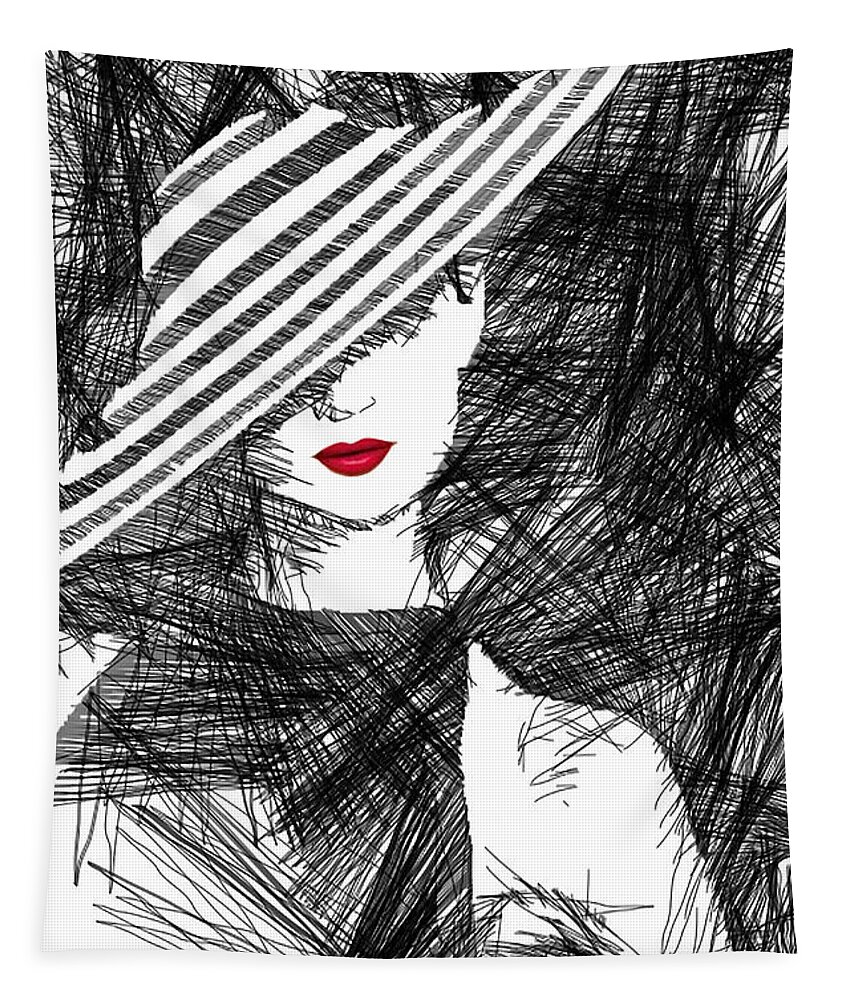 Woman Tapestry featuring the digital art Woman with a Hat by Rafael Salazar