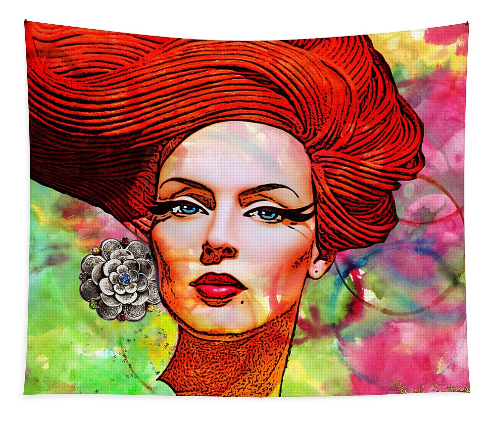 Redhead Tapestry featuring the mixed media Woman With Earring by Chuck Staley