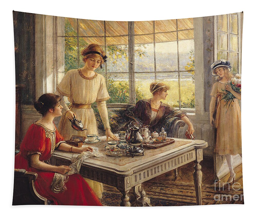 Victorian Tapestry featuring the painting Women Taking Tea by Albert Lynch