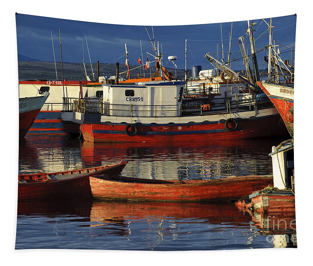 Chile Tapestry featuring the photograph Wooden Fishing Boats Docked In Chile by John Shaw