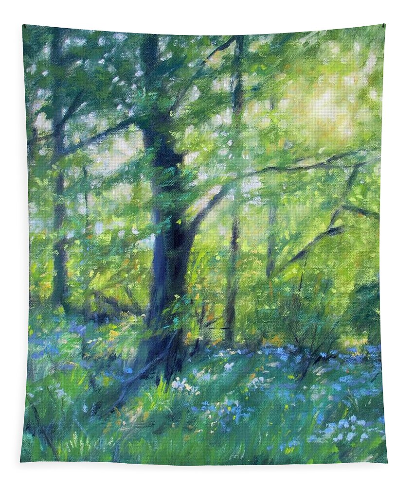 Backlit Trees Tapestry featuring the painting Woodland Sunset by Bonnie Mason