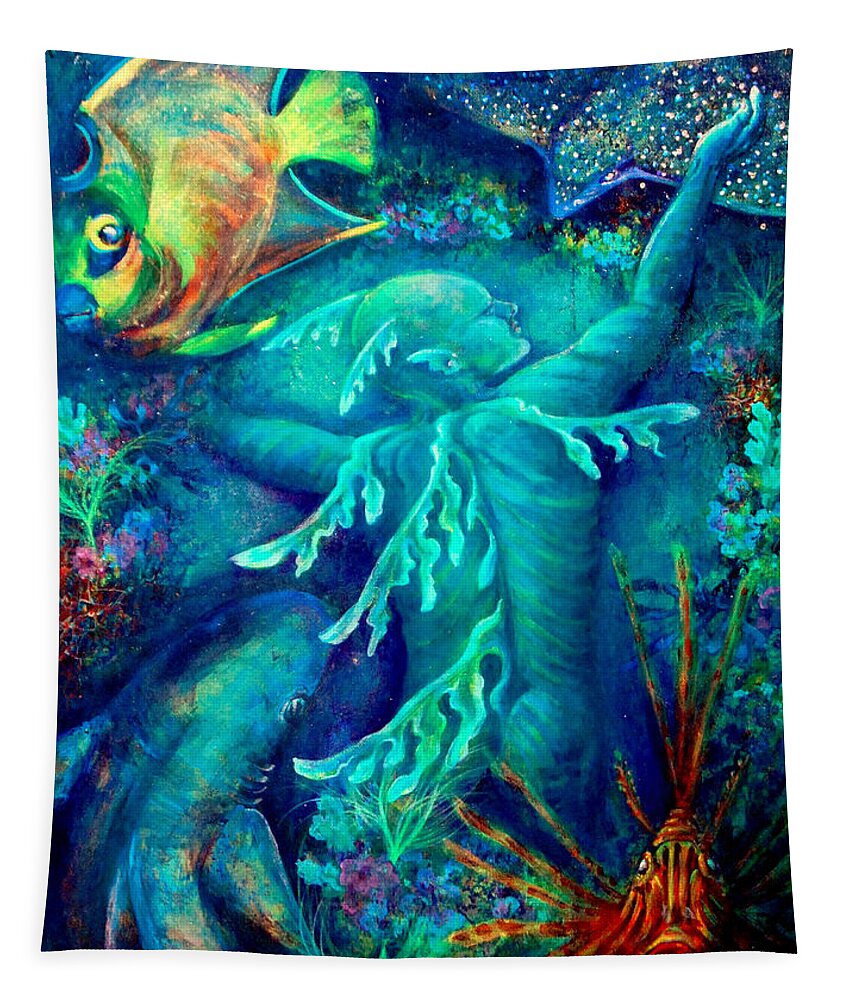 Florida Reefs Tapestry featuring the painting World by Ashley Kujan