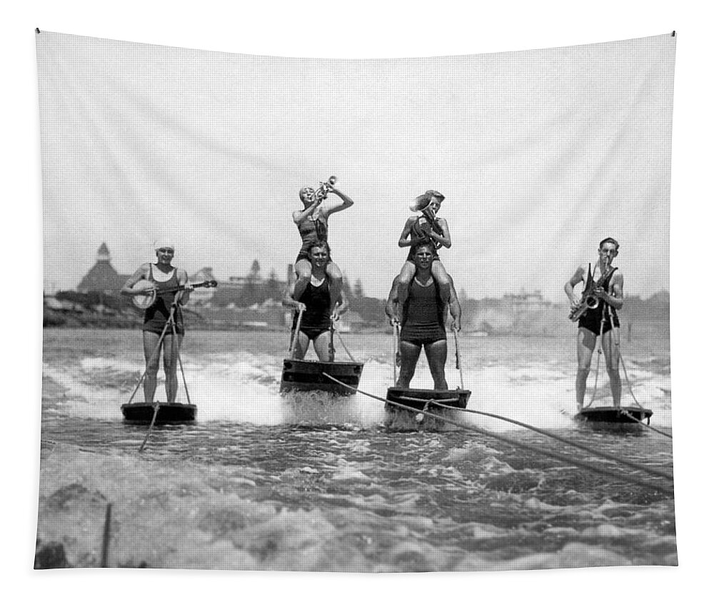 1926 Tapestry featuring the photograph World's Only Aquaplane Band by Underwood Archives