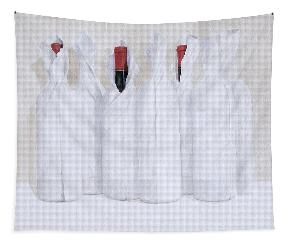 Bottle; Wrapping; Paper; Alcohol; Alcoholic; Beverage; Drink; Wine Tapestry featuring the painting Wrapped bottles 3 2003 by Lincoln Seligman