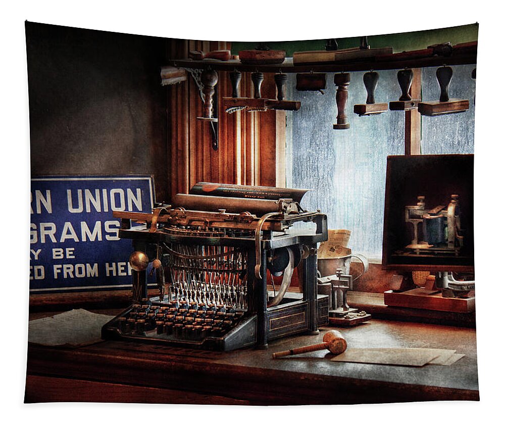 Hdr Tapestry featuring the photograph Writer - Typewriter - The aspiring writer by Mike Savad