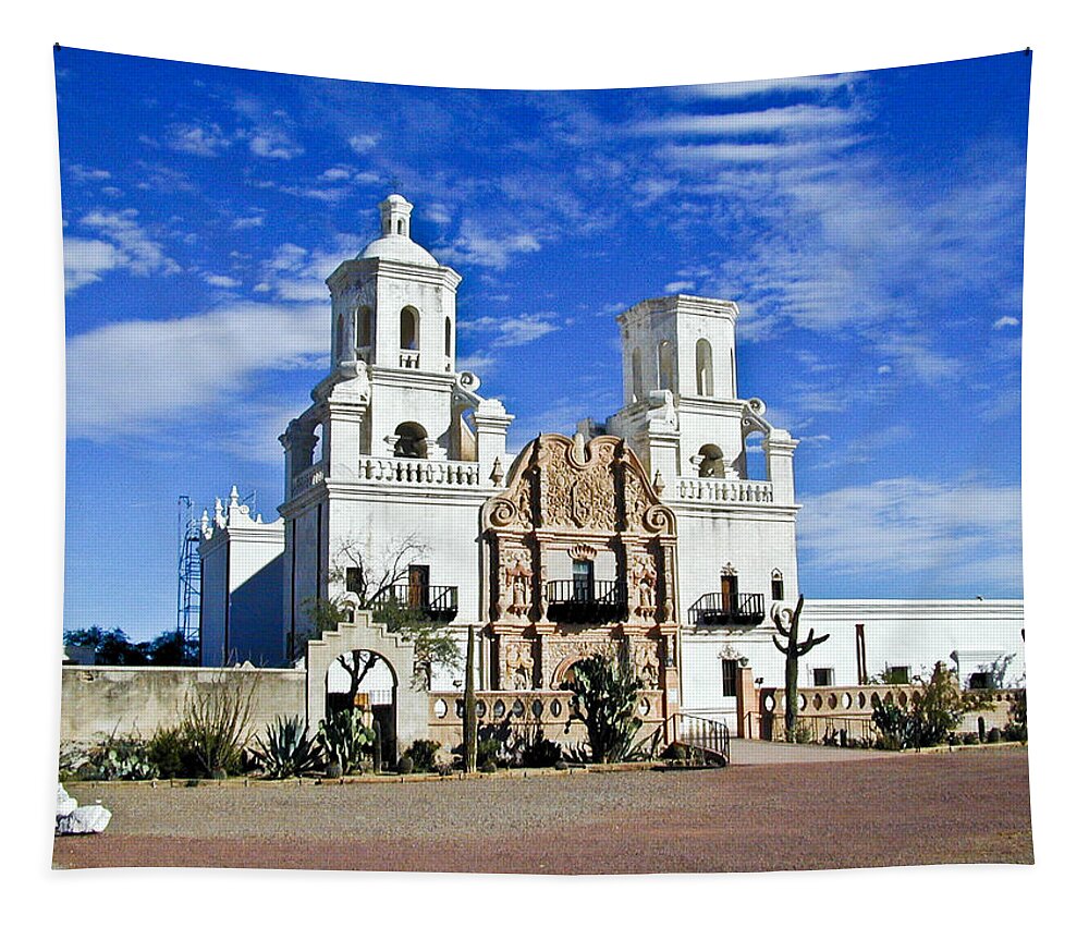 Mission San Xavier Del Bac Tapestry featuring the photograph Xavier Tucson Arizona by Douglas Barnett