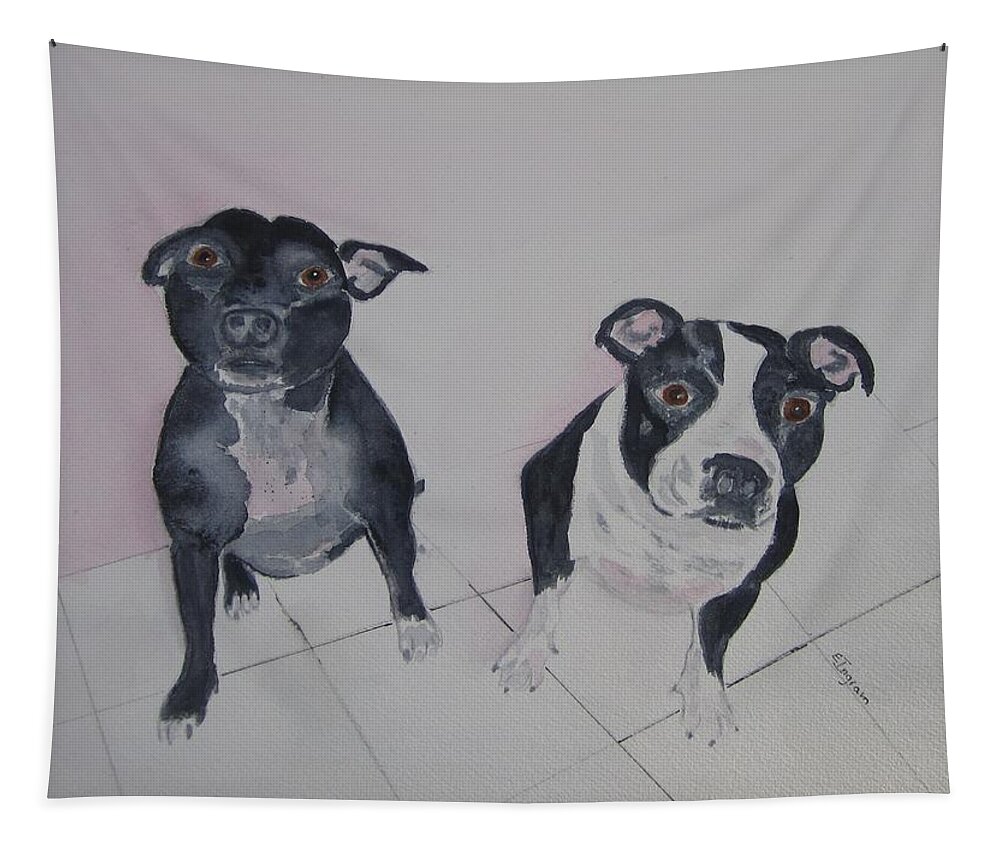 Dogs Tapestry featuring the painting Are you looking at me by Elvira Ingram