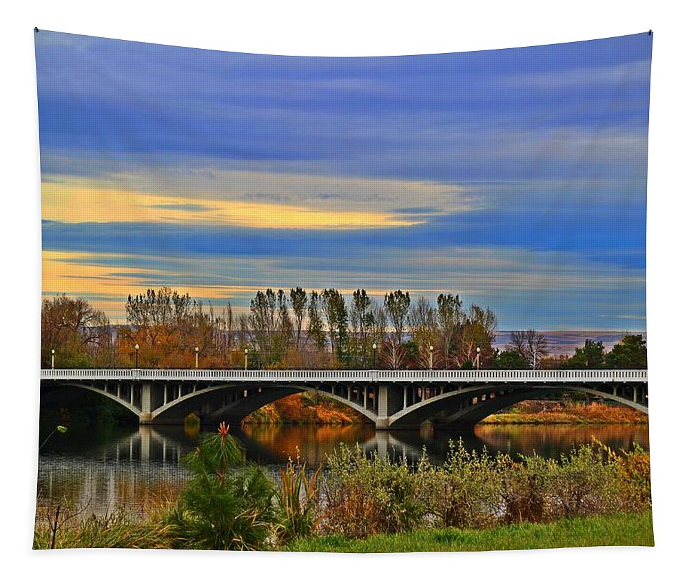 Yakima Tapestry featuring the photograph Yakima River bridge by Lynn Hopwood