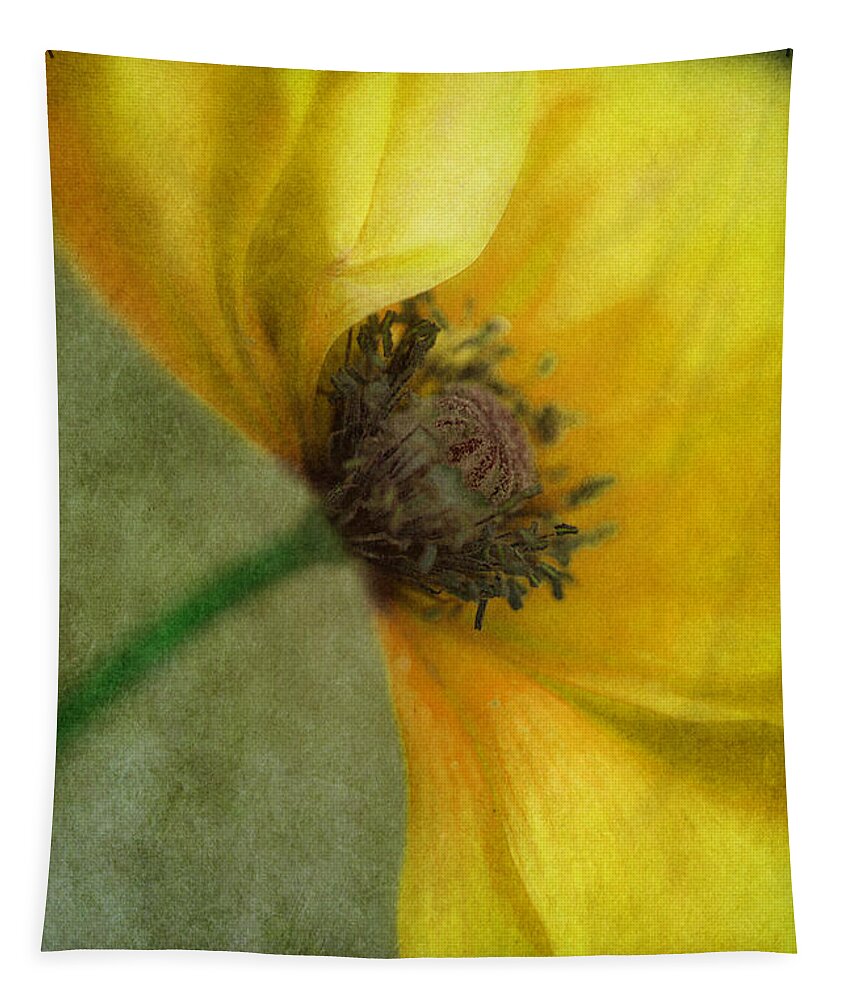 Yellow Tapestry featuring the photograph Yellow Poppy by Priska Wettstein