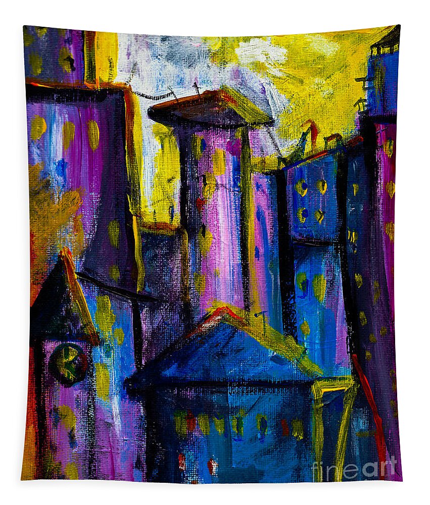 City Scape Tapestry featuring the painting Yellow Sky by Maxim Komissarchik
